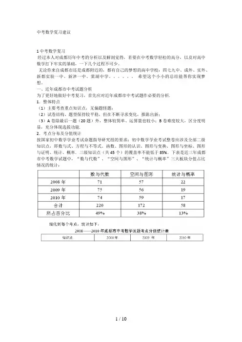 成都数学中考考点分析