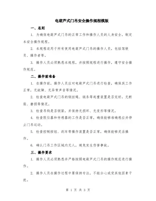 电葫芦式门吊安全操作规程模版