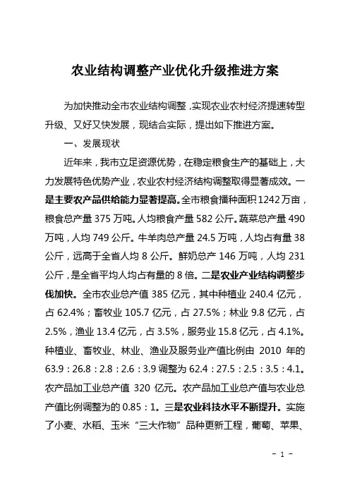 农业结构调整产业优化升级推进方案
