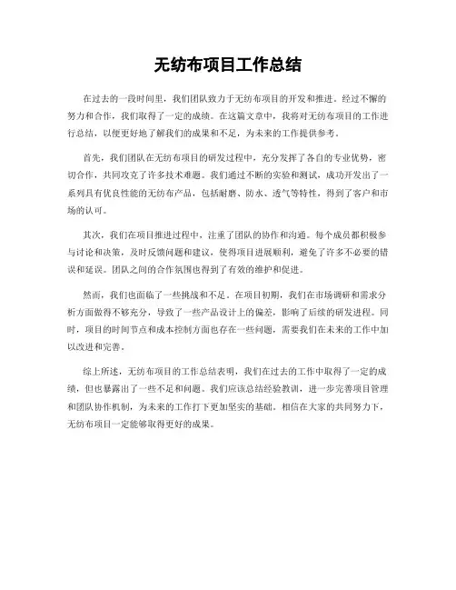 无纺布项目工作总结