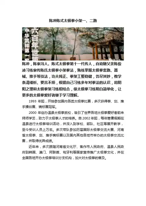 陈冲陈式太极拳小架一、二路