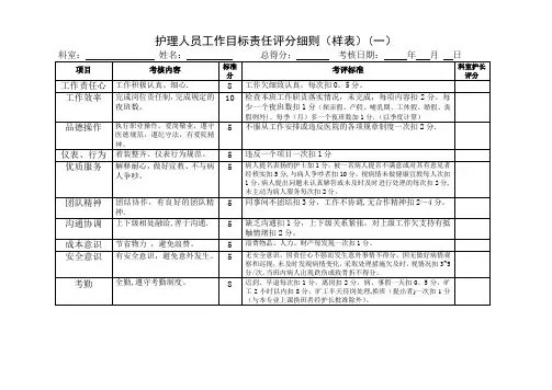 护理人员绩效考核评分细则表