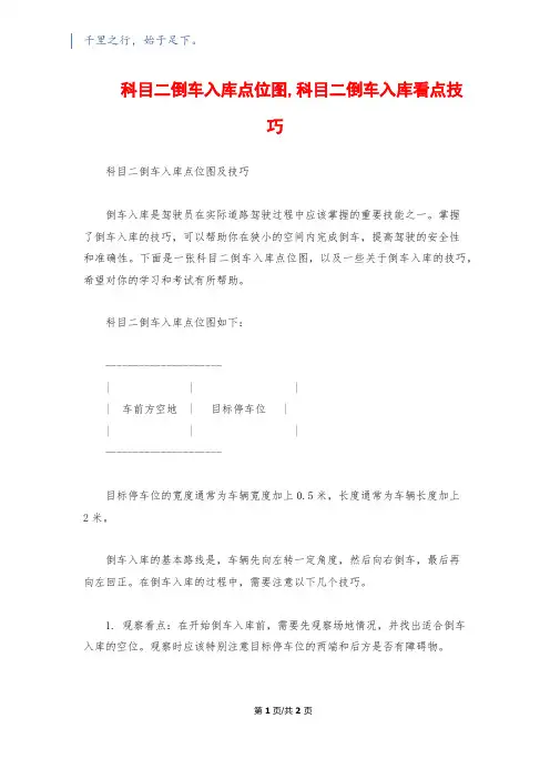 科目二倒车入库点位图,科目二倒车入库看点技巧