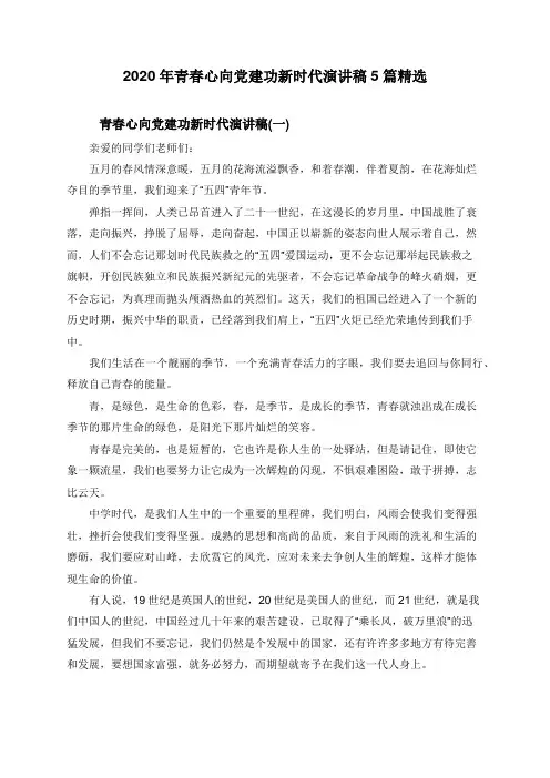 2020年青春心向党建功新时代演讲稿5篇精选