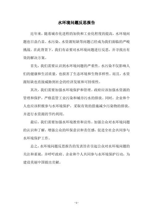 水环境问题反思报告