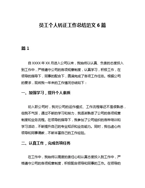 员工个人转正工作总结范文6篇