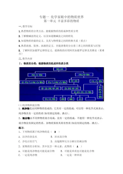 (完整word版)高中化学必修一专题一教案苏教版