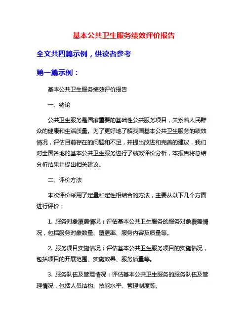 基本公共卫生服务绩效评价报告