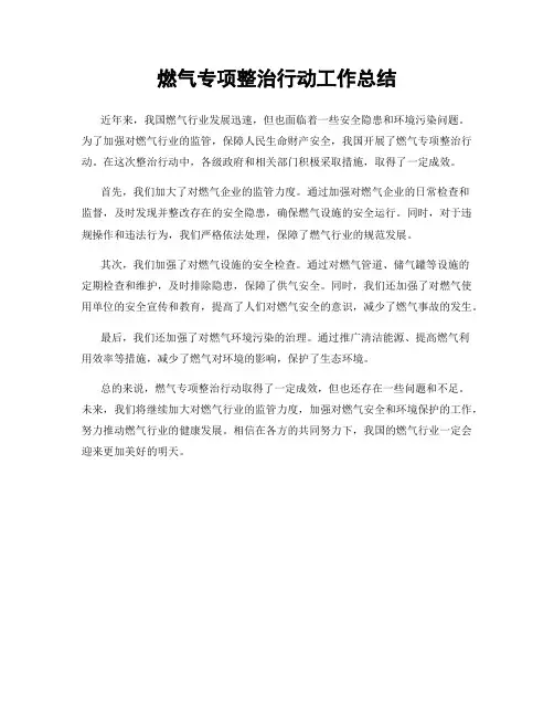 燃气专项整治行动工作总结