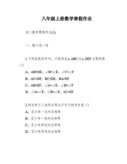 八年级上册数学寒假作业