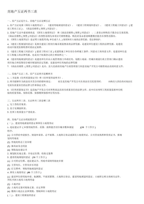 房地产五证两书三表