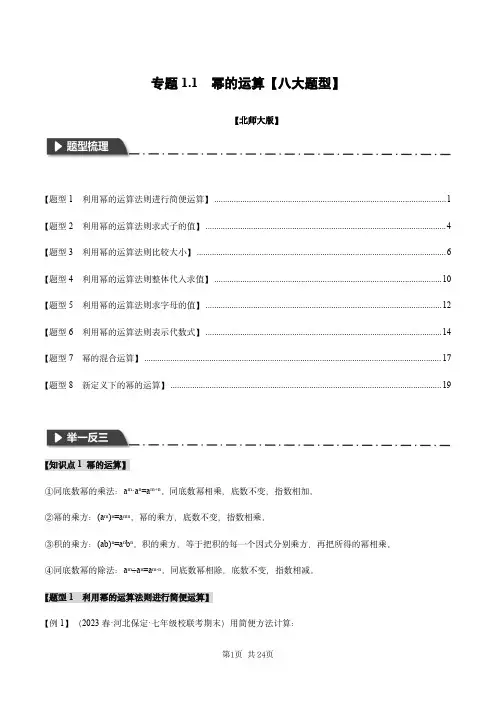 专题1.1 幂的运算【八大题型】(举一反三)(北师大版)(解析版)