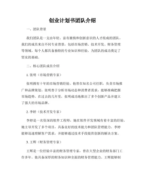 创业计划书团队介绍