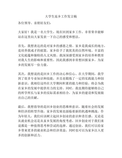 大学生返乡工作发言稿