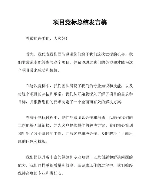 项目竞标总结发言稿