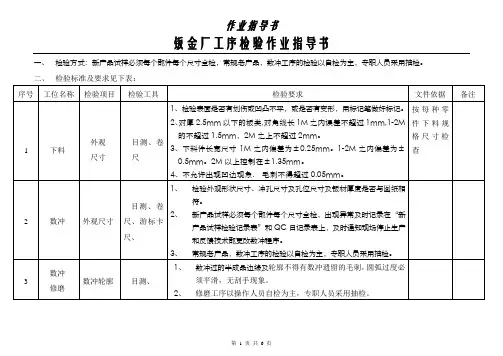 钣金厂工序检验作业指导书