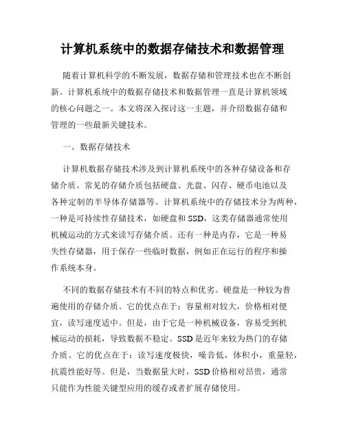 计算机系统中的数据存储技术和数据管理