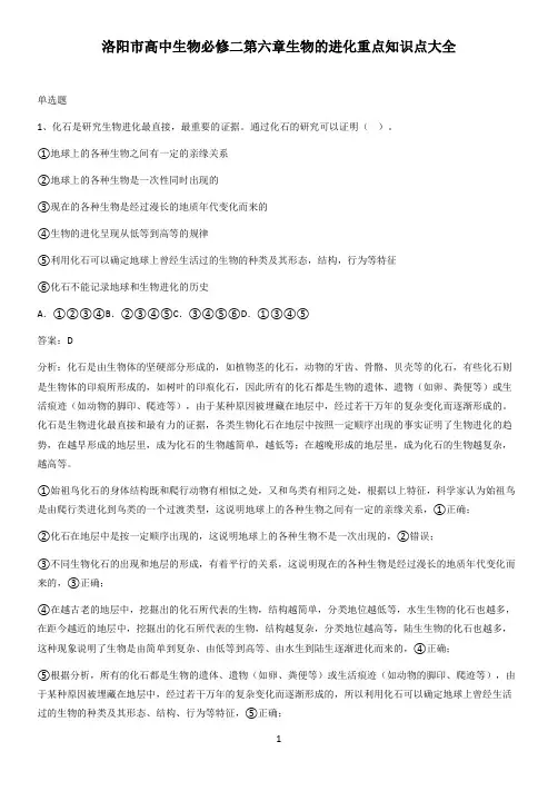 洛阳市高中生物必修二第六章生物的进化重点知识点大全