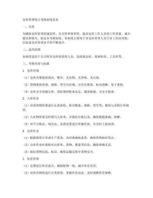 仓库管理每日考核制度范本