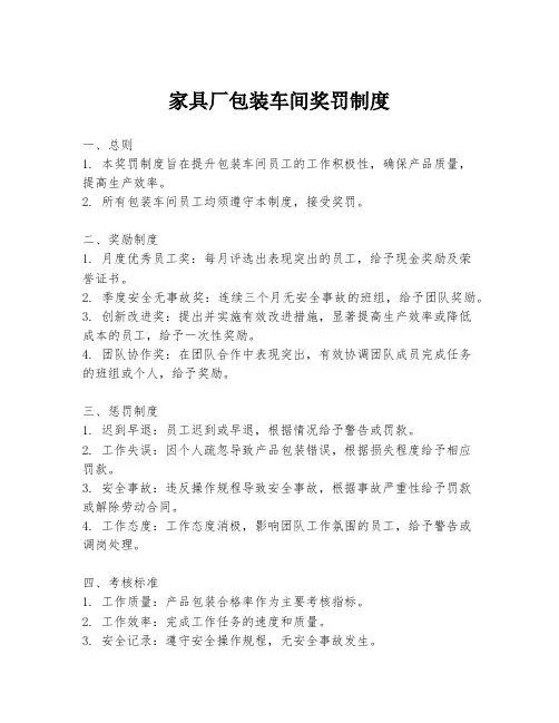 家具厂包装车间奖罚制度