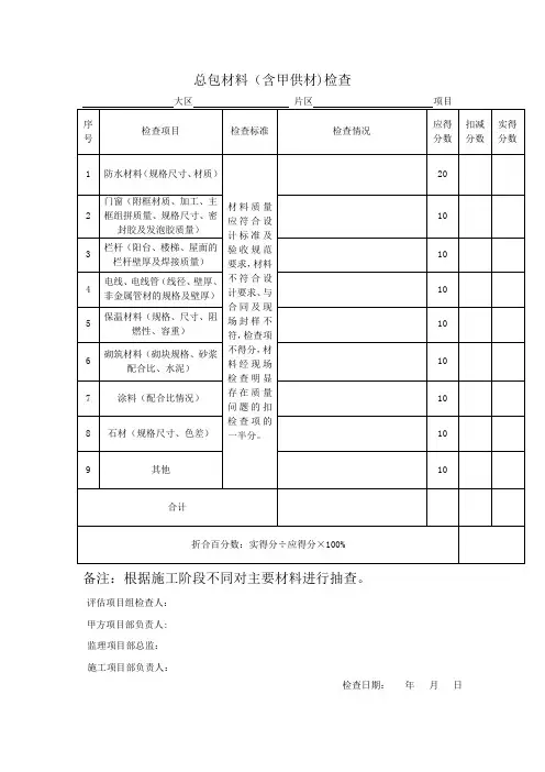 总包材料(含甲供材)检查