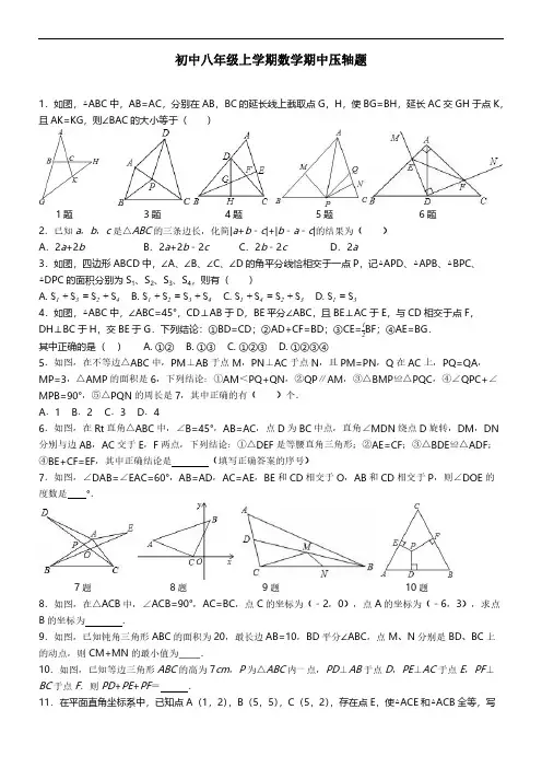 初中八年级上学期数学期中压轴题