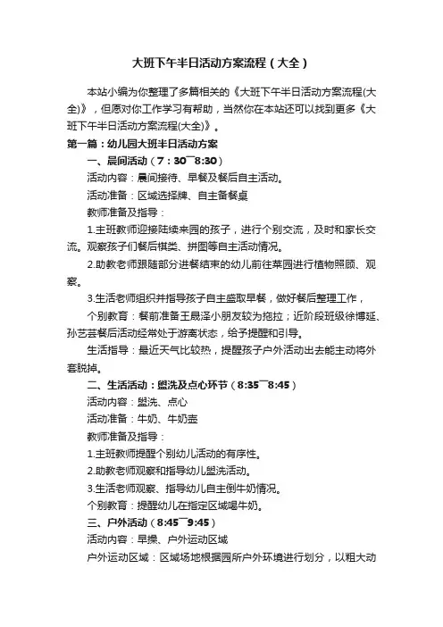 大班下午半日活动方案流程（大全）