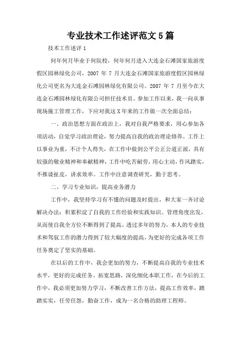 专业技术工作述评范文5篇