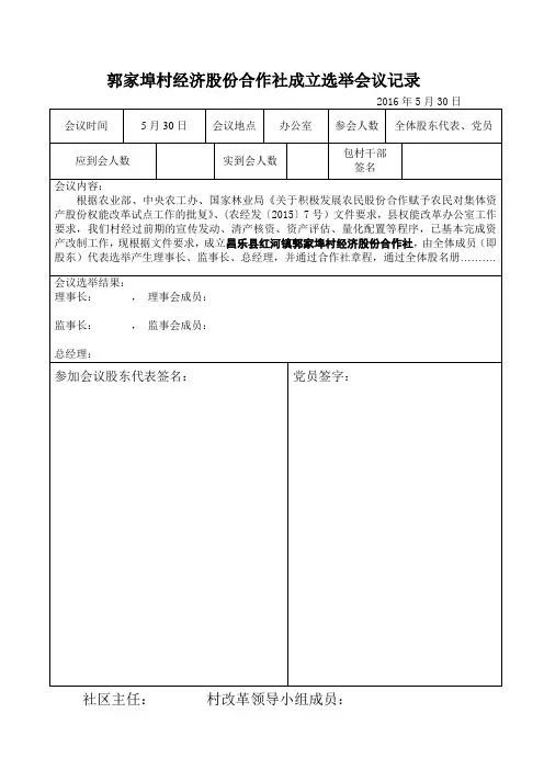 1、村成立股份经济专业合作社大会会议记录