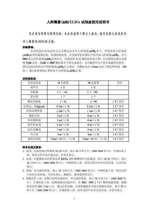 人阿霉素(ADR)ELISA试剂盒使用说明书