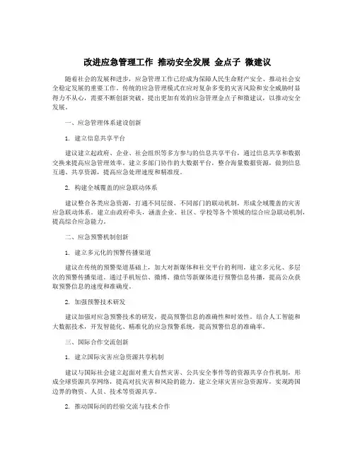 改进应急管理工作 推动安全发展 金点子 微建议
