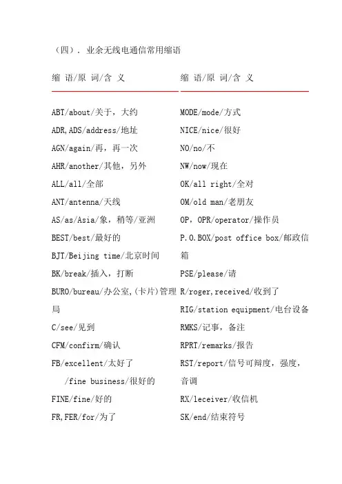业余无线电通信常用缩语