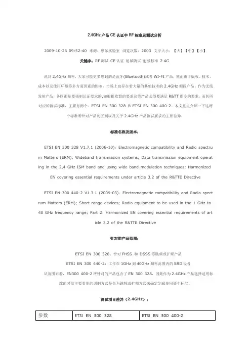 2.4GHz产品CE认证中RF标准及测试分析