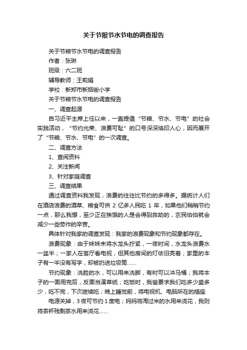 关于节粮节水节电的调查报告