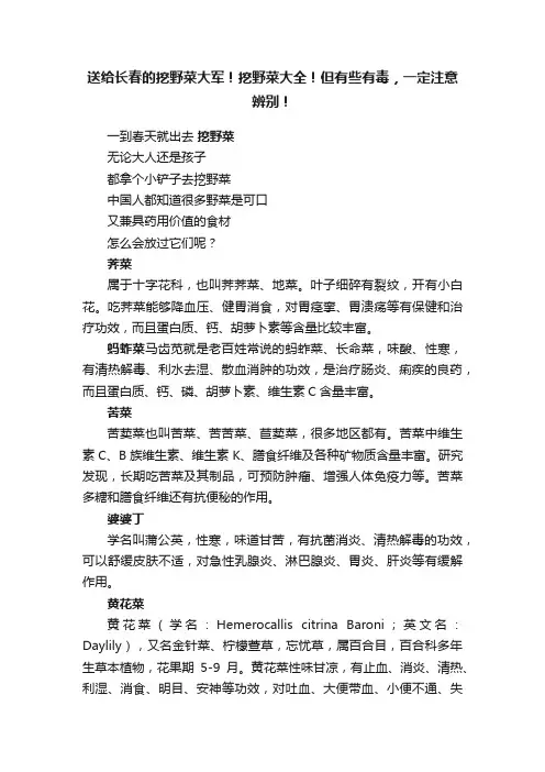 送给长春的挖野菜大军！挖野菜大全！但有些有毒，一定注意辨别！