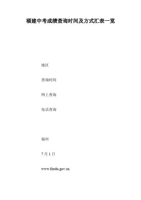 福建中考成绩查询时间及方式汇表一览