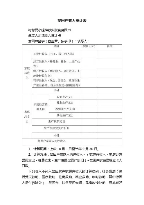 贫困户收入统计表