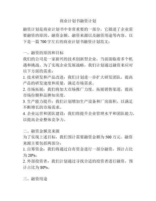 商业计划书融资计划