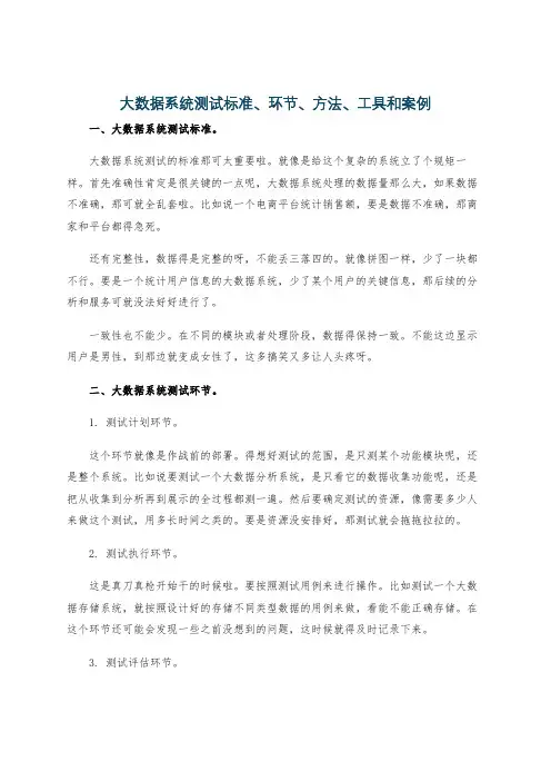 大数据系统测试标准、环节、方法、工具和案例