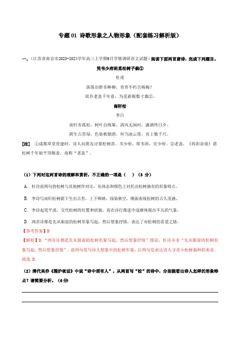 专题01 诗歌形象之赏析人物形象(配套练习)(解析版)