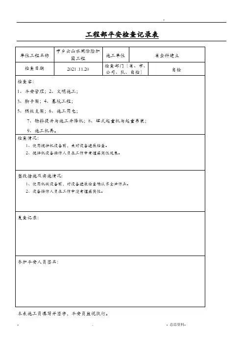项目部安全检查记录表