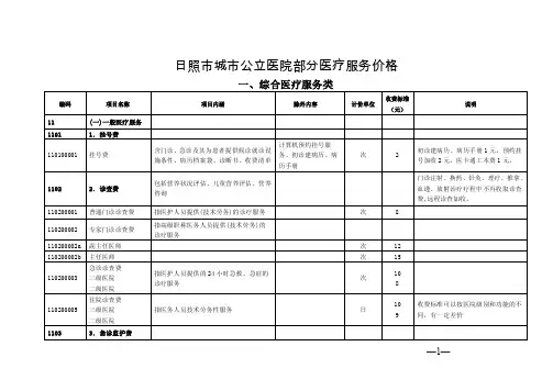 日照城公立医院部分医疗服务价格-日照人民医院