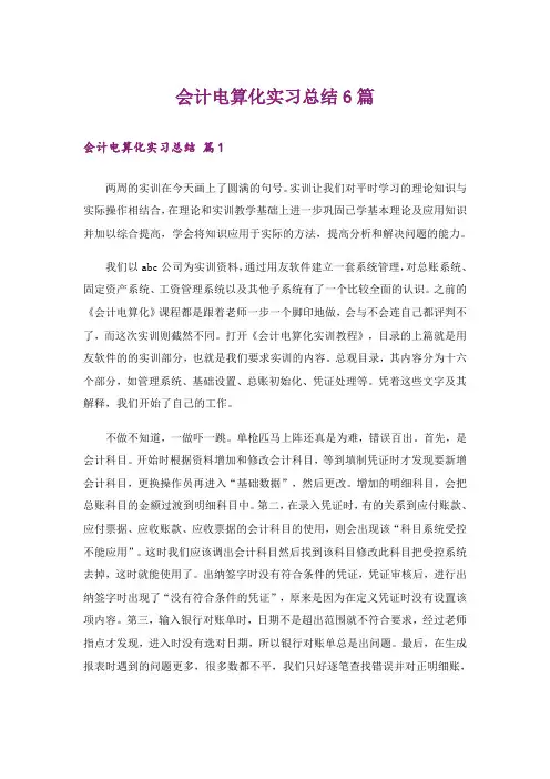 会计电算化实习总结6篇