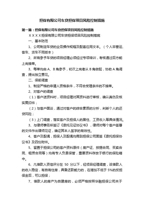 担保有限公司车贷担保项目风险控制措施