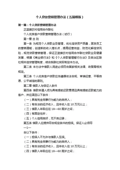 个人贷款营销管理办法（五篇模版）
