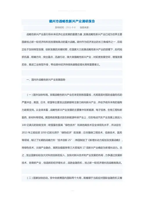 湖州市战略性新兴产业调研报告