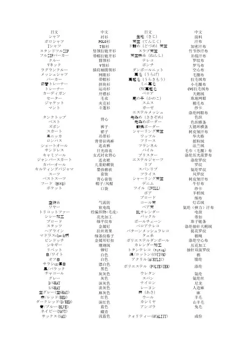 服装日语常用专业名词