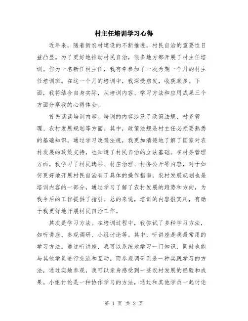 村主任培训学习心得