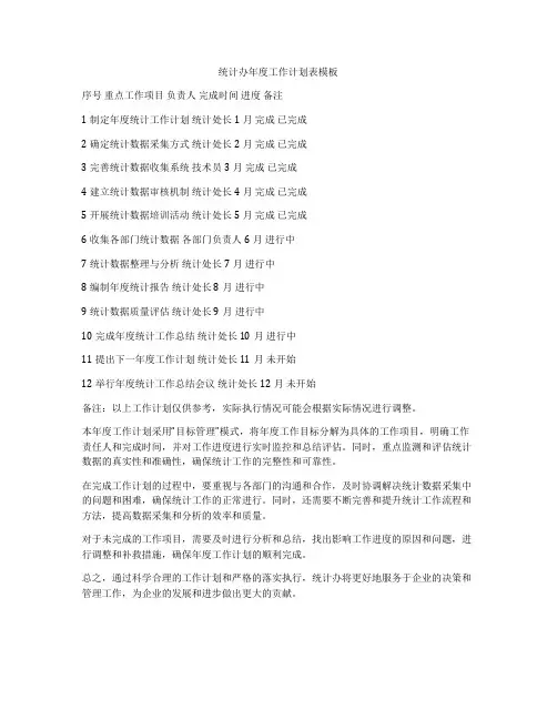统计办年度工作计划表模板