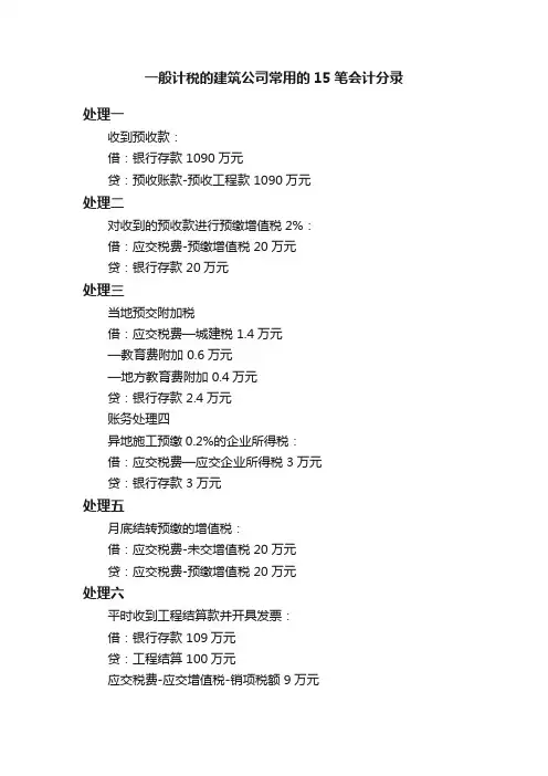 一般计税的建筑公司常用的15笔会计分录